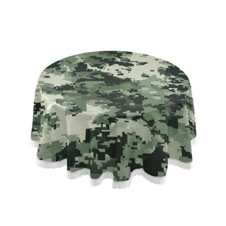 

60 Round Tablecloth with White Lace Trim Wrinkle & Heat-Resistant Table Cover for Dining and Home Decor Pixelated Camouflage Pattern