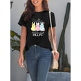 thumbnail image 1 of Camiseta de algodón extragrande para mujer: Top suave de manga corta con cuello redondo y estampados abstractos, 1 pieza, camiseta informal, 1 of 6