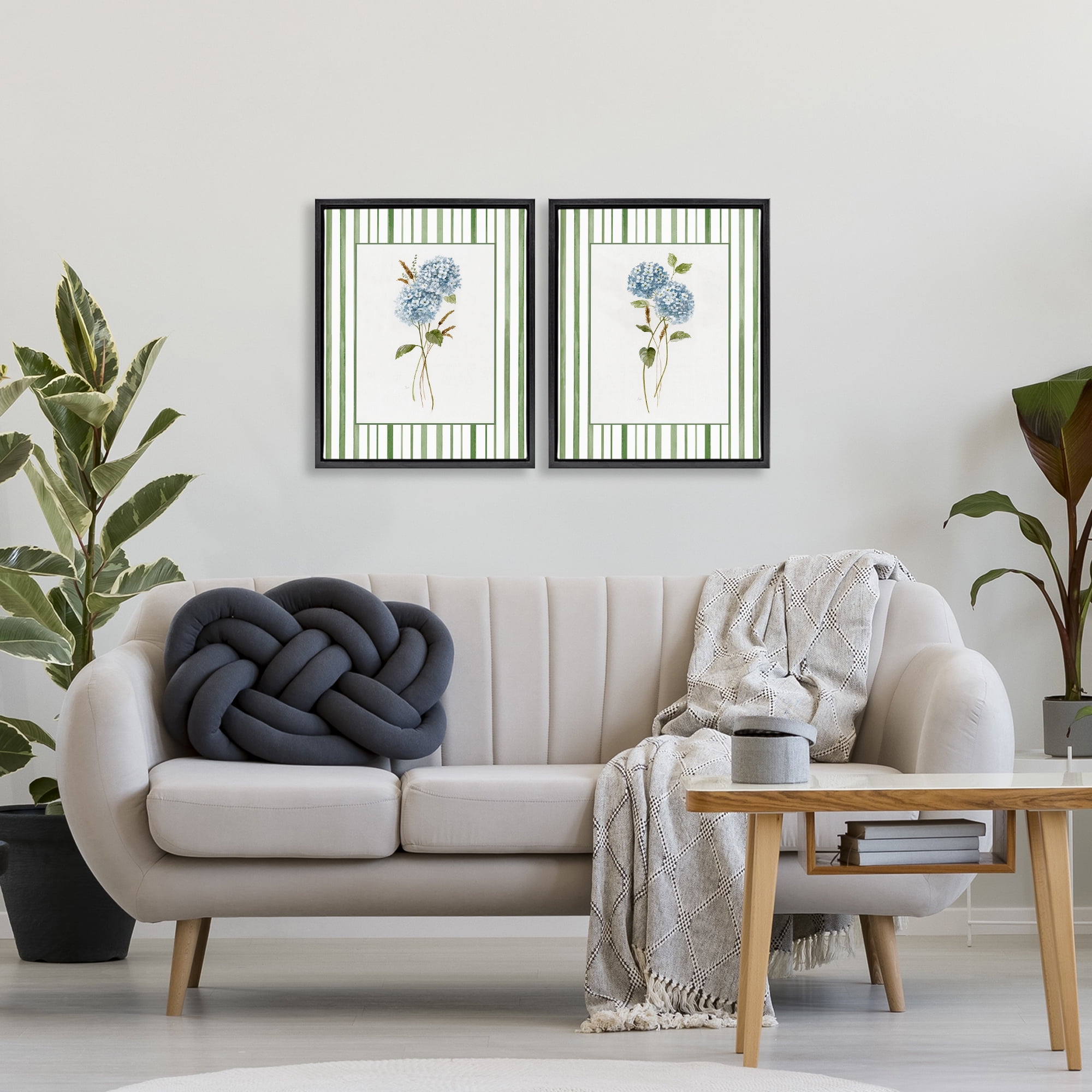 Stupell Industries Wheat & Hydrangea Sprigs 2 Piece Black Framed Floater Canvas Set, design by Nan