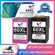 Onlyu Ink Cartridges Replacement for HP 60 XL 60XL for PhotoSmart C4780 C4795 C4680 C4650 D110 D110a DeskJet F4480 F4280 F4580 D2530 D2545 Envy 100 Printer (Black, Tri-Color, 2-Pack)