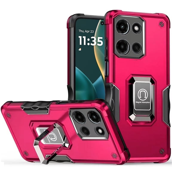 Military Grade Shockproof Hybrid Armor Case with Ring Grip for Motorola Moto G Stylus 2025 - Hot Pink