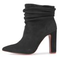 thumbnail image 2 of YDN Women Pointed Toe Ankle Boot Chunky High Heels Pull On Winter Slouch Booties Shoe Size 11 Black, 2 of 5
