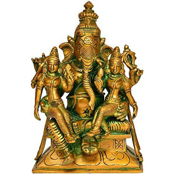 Exotic India ZCH14 Lord Riddhi & Siddhi Ganesha Brass Statue, Multi Color