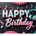 thumbnail image 3 of Music Notes Happy Birthday Banner Glitter Design Headphones Celebration for Birthday Party Musical Event Indoor Decor, 3 of 7