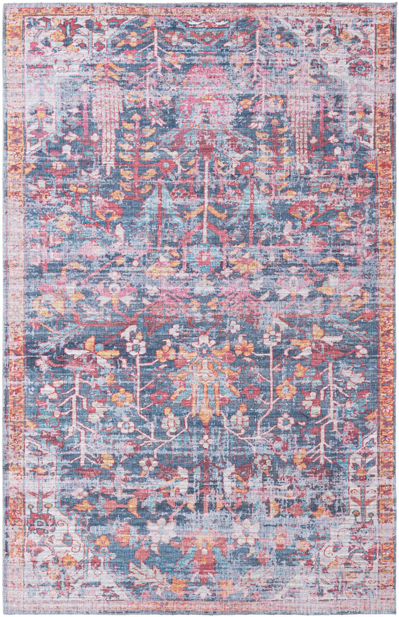 Maahru Collection Washable Rug 6' x 9' Navy Blue LowPile