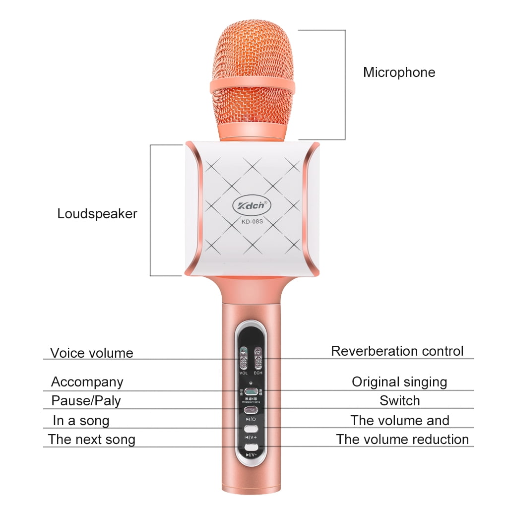 Rose Gold E106 Home Mini Karaoke Player KTV Singing Record Bluetooth Microphone 