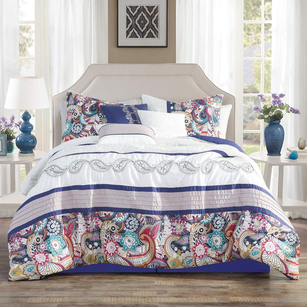 7 Piece Paisley Design Print Comforter Set Multicolor ...