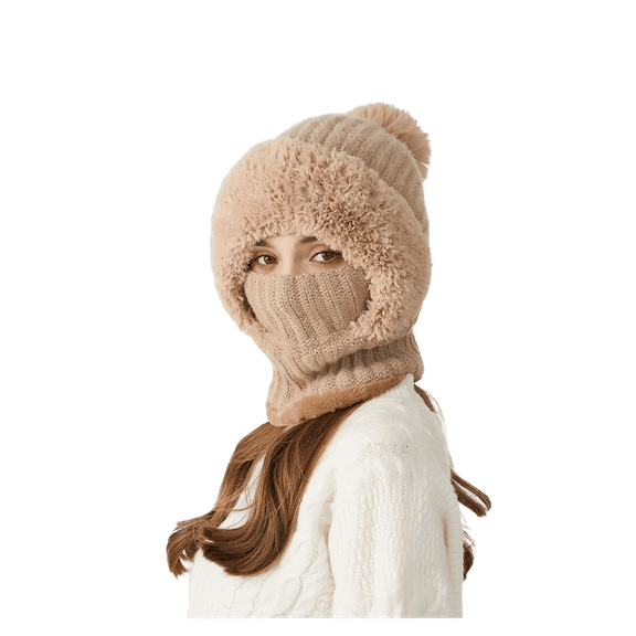 3 in 1 Beanie Hat for Women, 55-60cm Fleece-Lined Winter Hat, Neck Warmer & Face Cover Combo