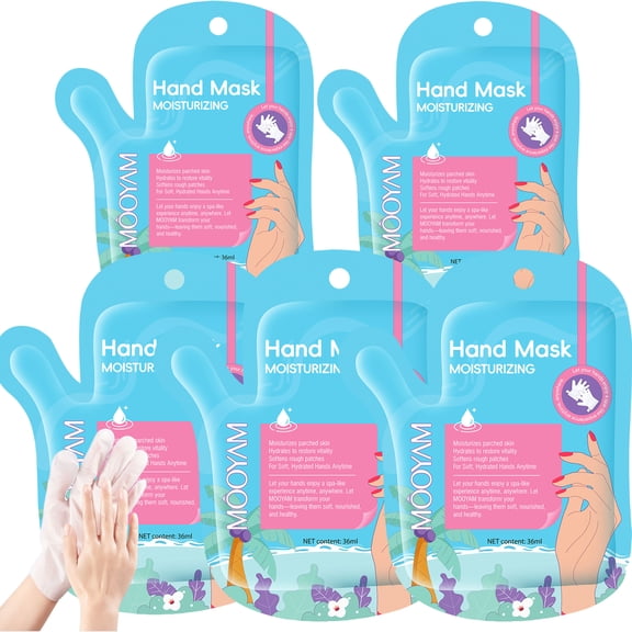 Mooyam Moisturizing Hand Mask with Avocado, Hydrating Hand Masks for Dry Cracked Hands, Dry Skin Moisturizer for Soft and Smooth Touch Hands - Men Women - 5 Pairs