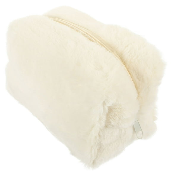 Soimiss Travel Toiletry Bag in White Plush Soft Cosmetic Pouch for Convenient Outdoor Storage
