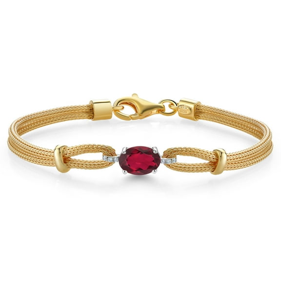 Gem Stone King 925 Two Tone Sterling Silver Ruby Red Mystic Topaz and White Lab Grown Diamond Bracelet for Women (1.34 Cttw, Gemstone November Birthstone, Oval 8X6MM, 6.5/7/7.5 inches, Made in Italy)