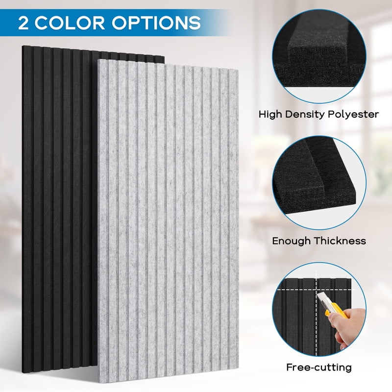 DOLLAR BOSS Slat Acoustic Panels 2 Pack Acoustic Panels, 47.2" X 23.6" Decorative Sound Proof Felt Panels, Slat Wall Panels for Wall Decor Sound Absorbing Panel Bedroom Sound Blocker Room Wall Decor