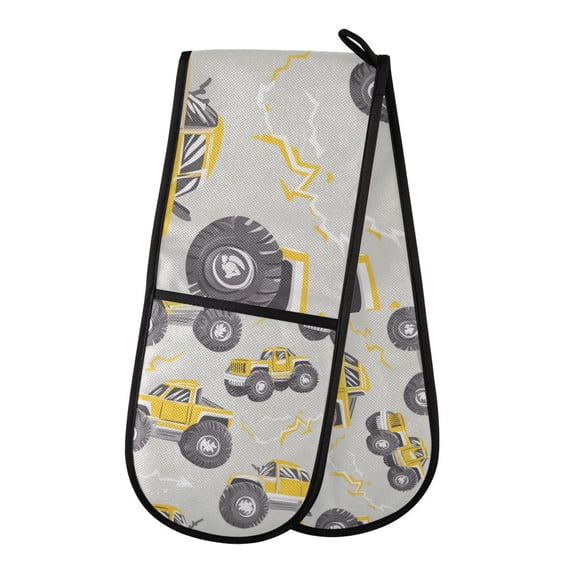 Yayeee Double Oven Mitt Kitchen Heat Resistant Baking 35" x7" Quilted Glove, Trucks Pattern