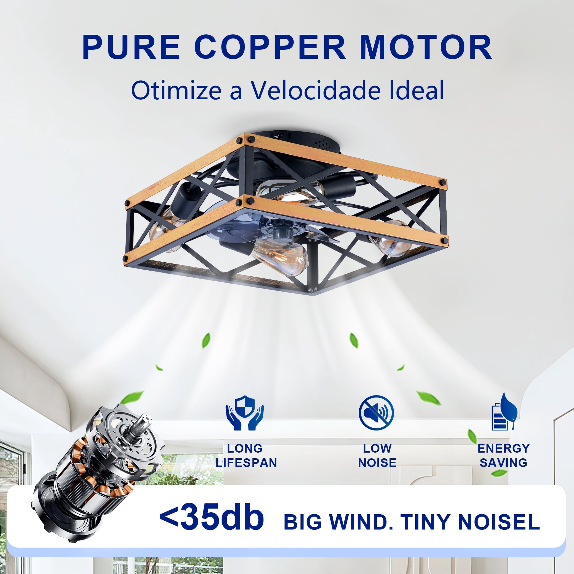 Leumius 22.6" Black Flush Mount Ceiling Fan with Light, Reversible Motor and DC Remote Control,6 Speed Ceiling Fan,Timing for Living Room Bedroom Dining Room(NOT Included Bulbs)