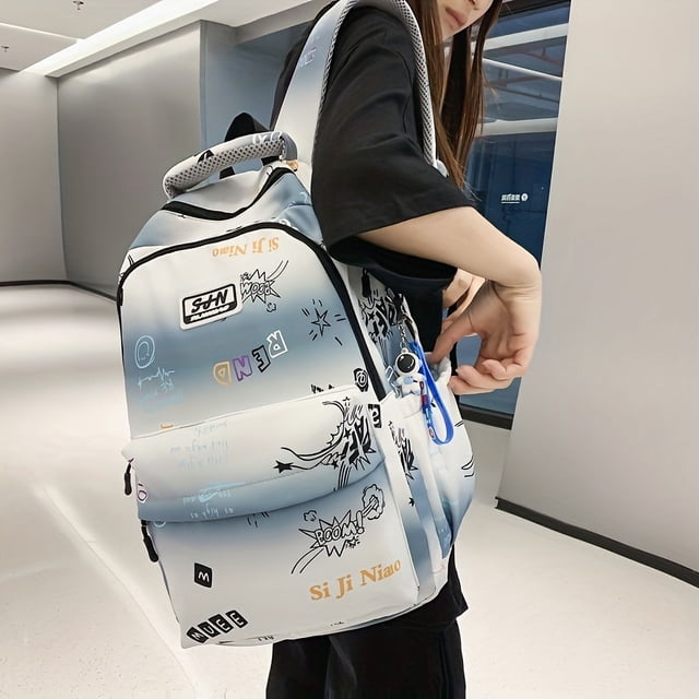 1pc Simple Letter Pattern Backpack, Korean Version Large Capacity Computer Backpack, Gradient Color Backpack Casual Women's Men's Bag