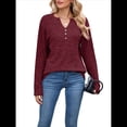 thumbnail image 3 of Camisas de Larga para Mujer, Suéteres Elegantes Informales con Botones y Cuello en V, Tops Tipo Jersey, Conjuntos de Otoño. Rojo Vino M, 3 of 10