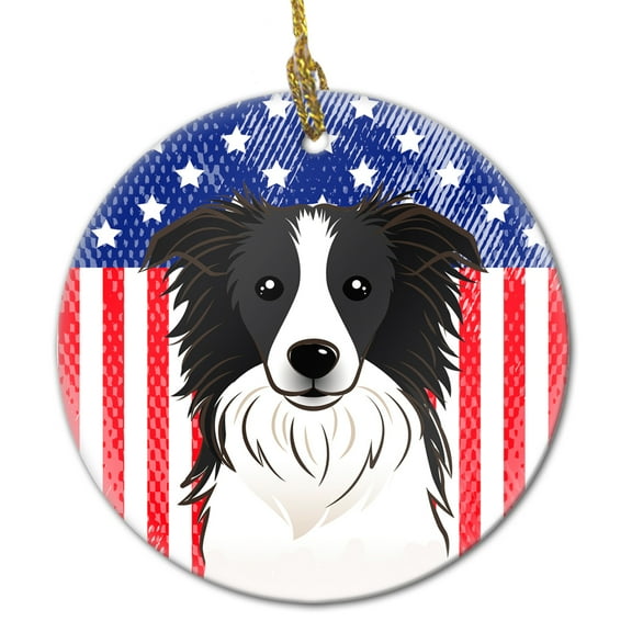 American Flag and Border Collie Ceramic Ornament