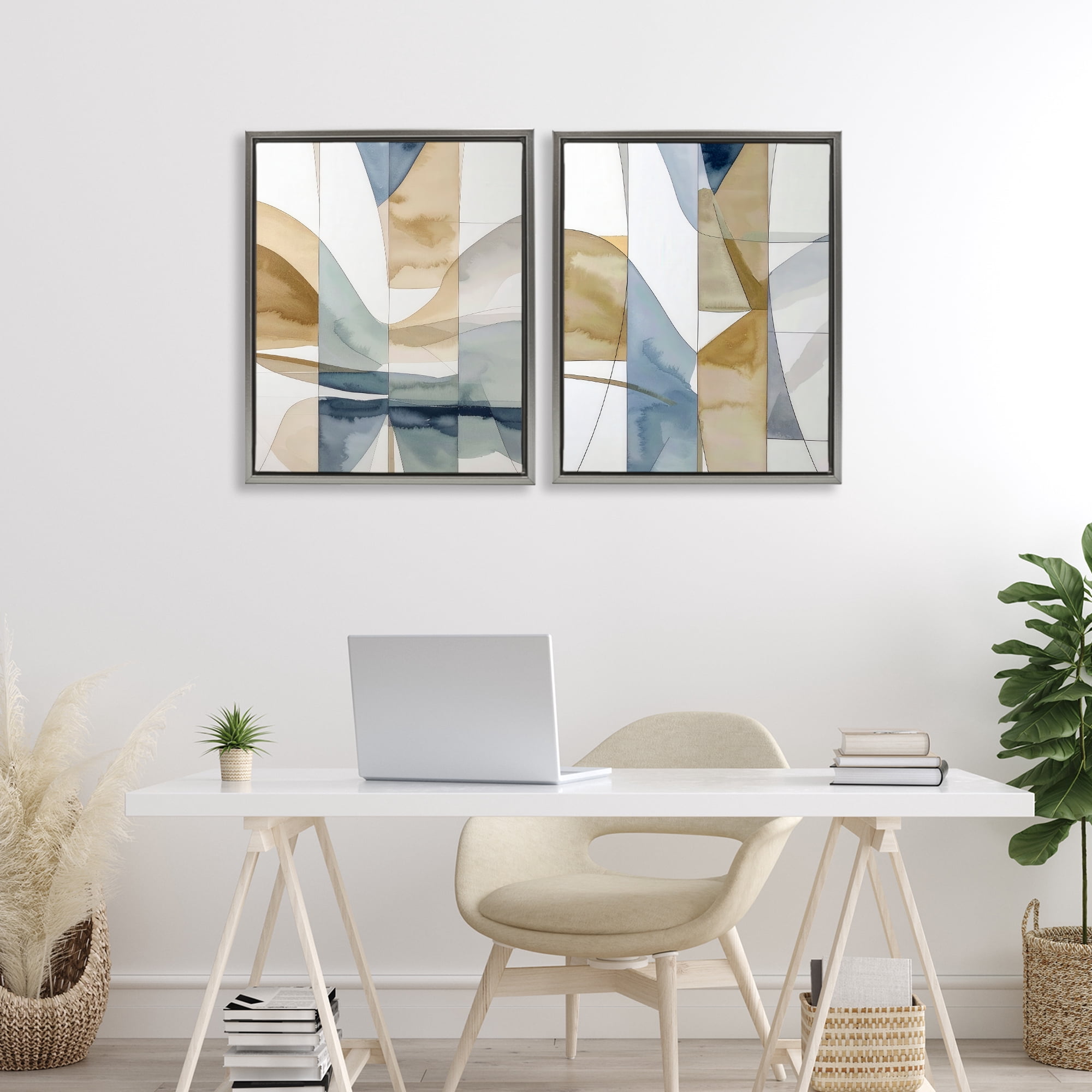 Stupell Industries Balanced Geographic Abstract 2 Piece Gray Framed Floater Canvas Set, design by Alonza Saunders