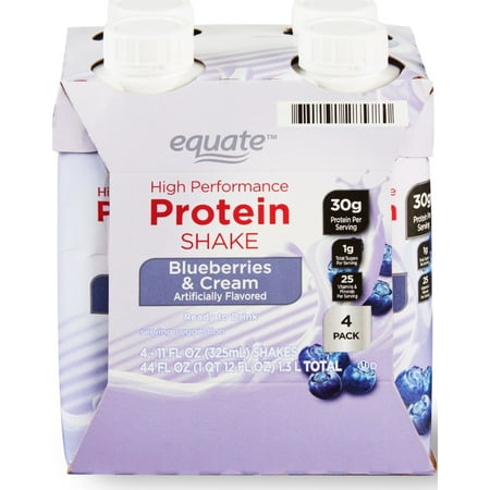 Equate High Performance Protein Nutrition Shake, Blueberries & Cream, 11 fl oz Bottles, 4 Count