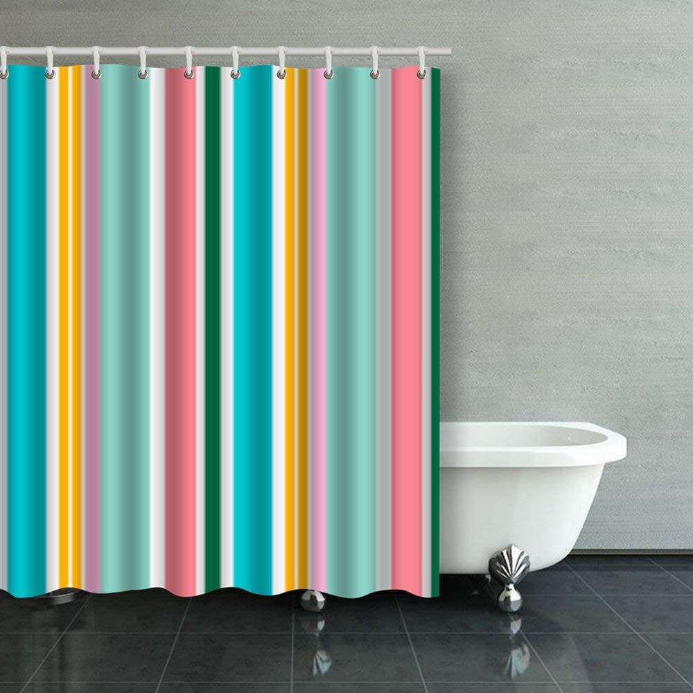 60/72" Rainbow Watercolor Bloom Shower Curtain Set Bathroom Bath Mat Rug Hooks 
