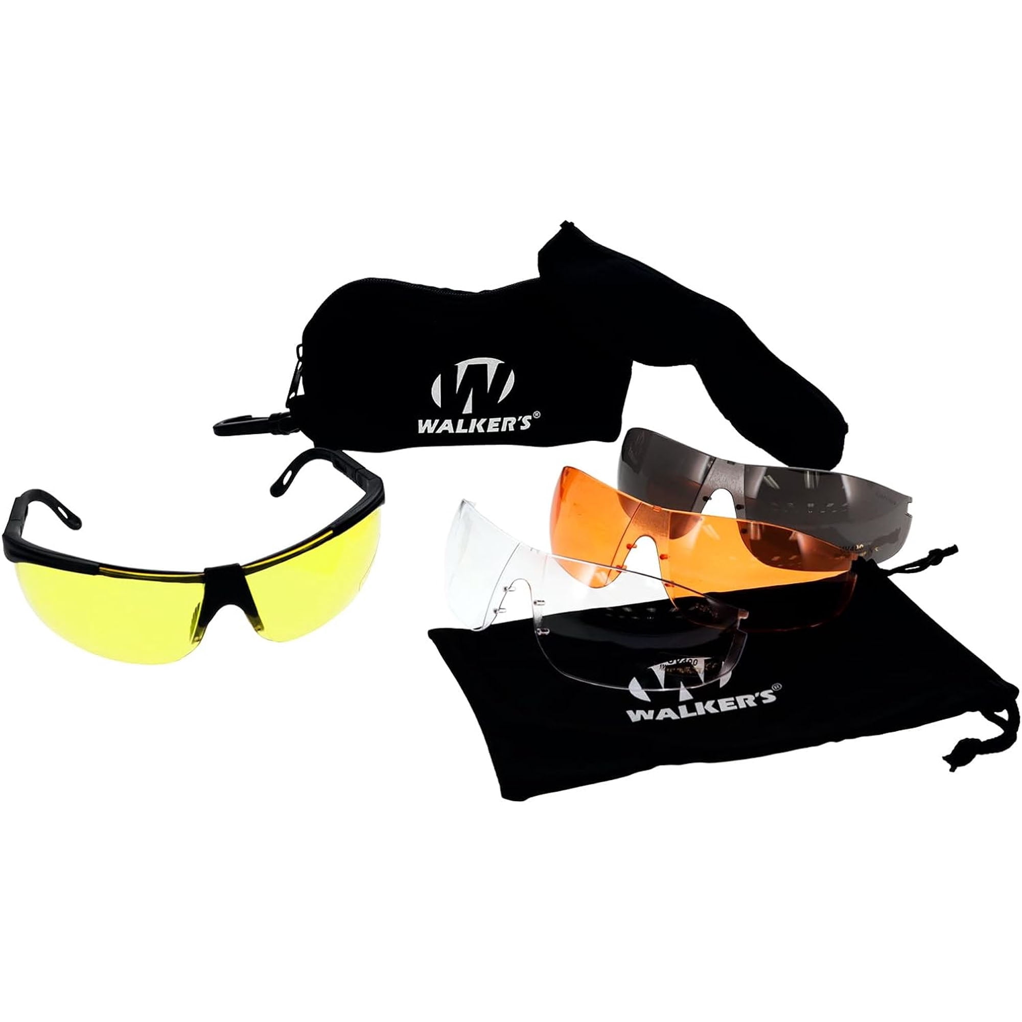 Walker's Sport Glasses with 4 Interchangeable Lens, Impact-Resistant Durable Hunting Shooting Eye Safety Combo Kit - Includes Storage Pouch, Sleeve & Weatherproof Case