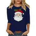 thumbnail image 2 of Gamivast Ladies Christmas Tops Three Quarter Sleeve Tops Christmas Santa Crew Neck Shirt Funny Xmas Holiday Graphic Tee Family Holiday T-Shirt Blouse Casual Loose Fitting Pullover, 2 of 5