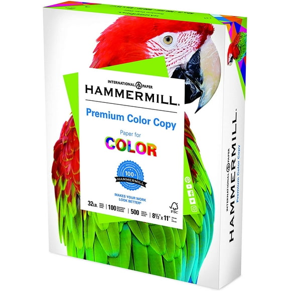 Hammermill Papier d'Imprimante Copie Numérique Couleur, 32lb, 8,5 x 11, Lettre, 100 Brillant - 1 Pack / 500 Feuilles