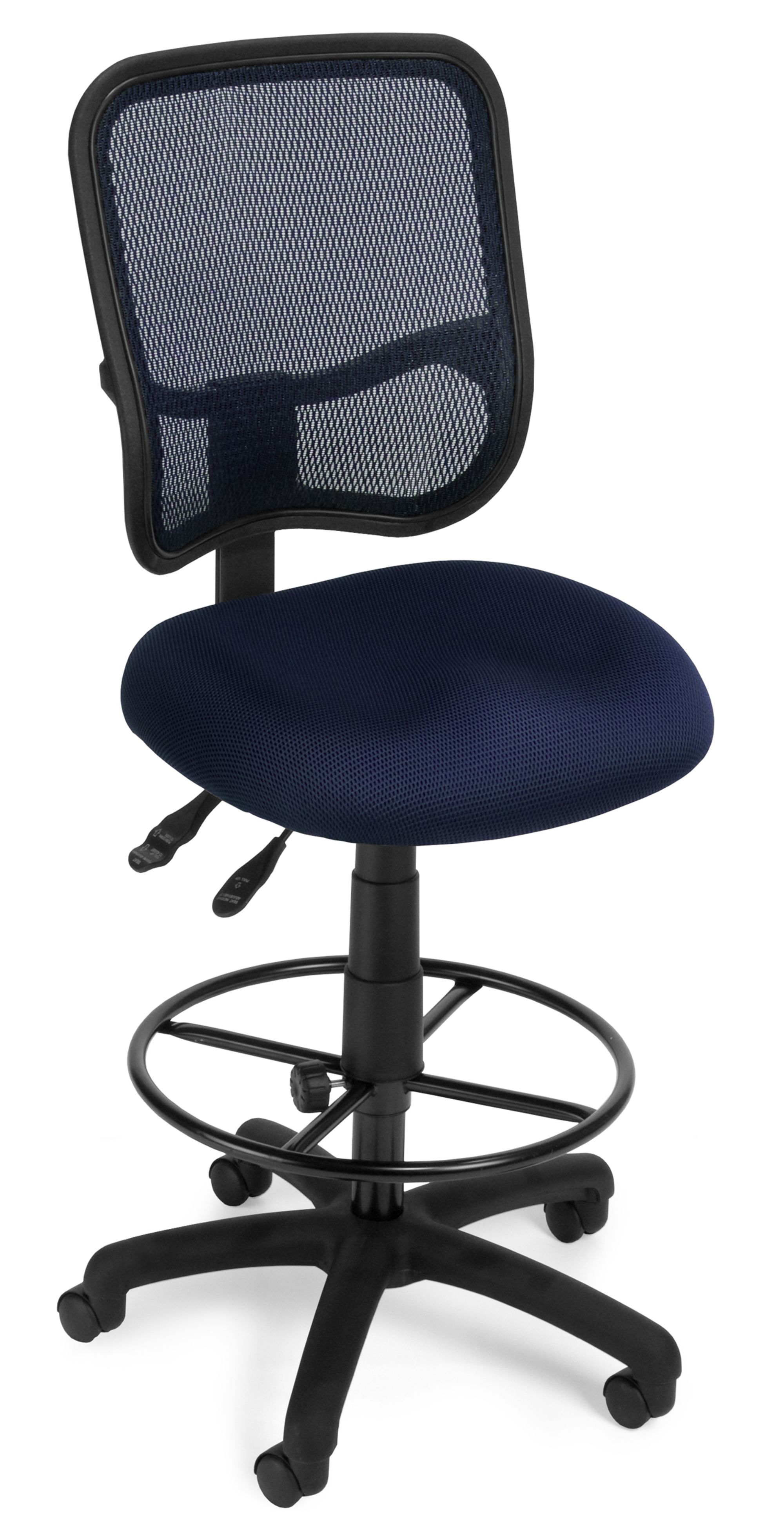 OFM Comfort Series Model 130-DK Ergonomic Mesh Swivel Armless Task Chair with Drafting Kit, Mid Back, Navy