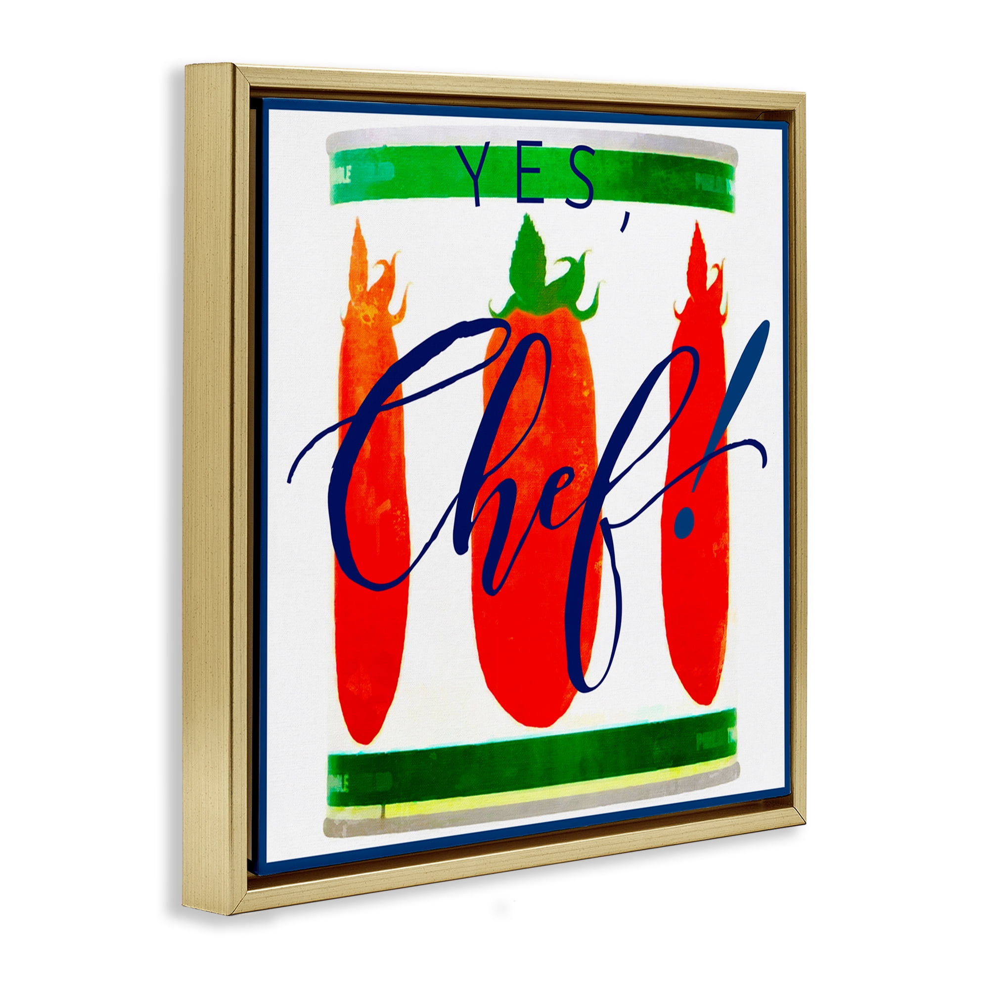 Stupell Industries Yes Chef Canned Goods Food & Beverage Painting Gold Floater Framed Canvas Art Print Wall Art, 18 x 18