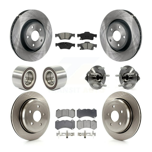 Transit Auto Front Rear Hub Bearing Assembly Disc Brake Rotor and Semi-Metallic Pads Shoe Kit (10Pc) for Car 2018-2020 Dodge Durango with Vented Rotors Left Right Driver Passenger Side KBB-128991