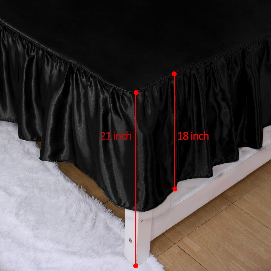 Bed Skirt Satin Silk Wrap Around Dust Ruffle 18 Inch Drop Black Full Walmart