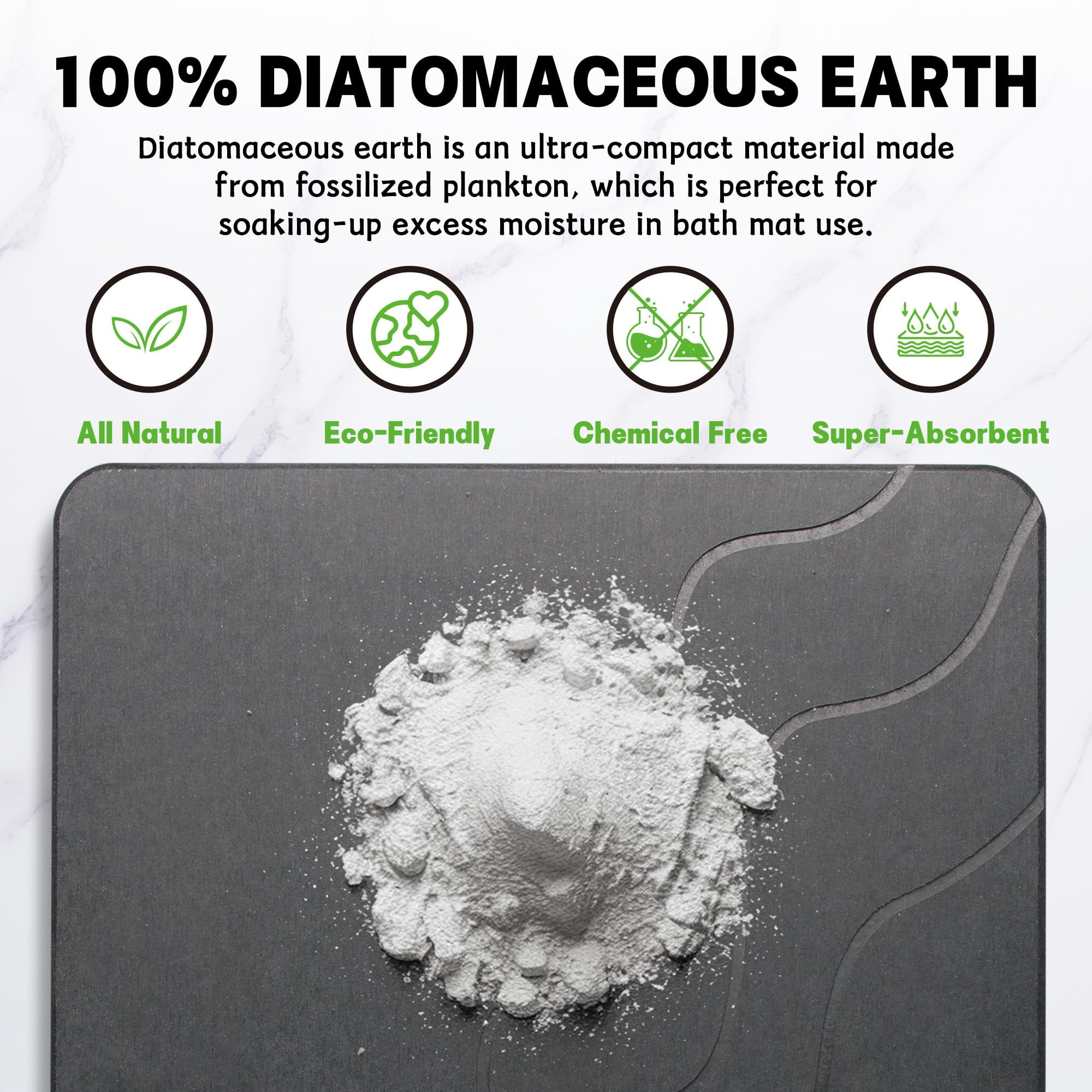 2 Pack Stone Bath Mat, Diatomaceous Earth Fast-Drying & Super Absorbent Diatomite Mats for Bathroom,Grey,23.62*15.35in