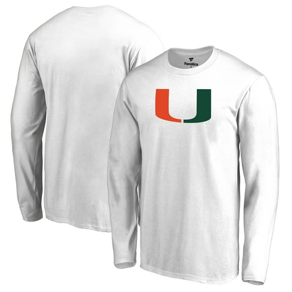 Men's White Miami Hurricanes Primary Logo Long Sleeve T-Shirt