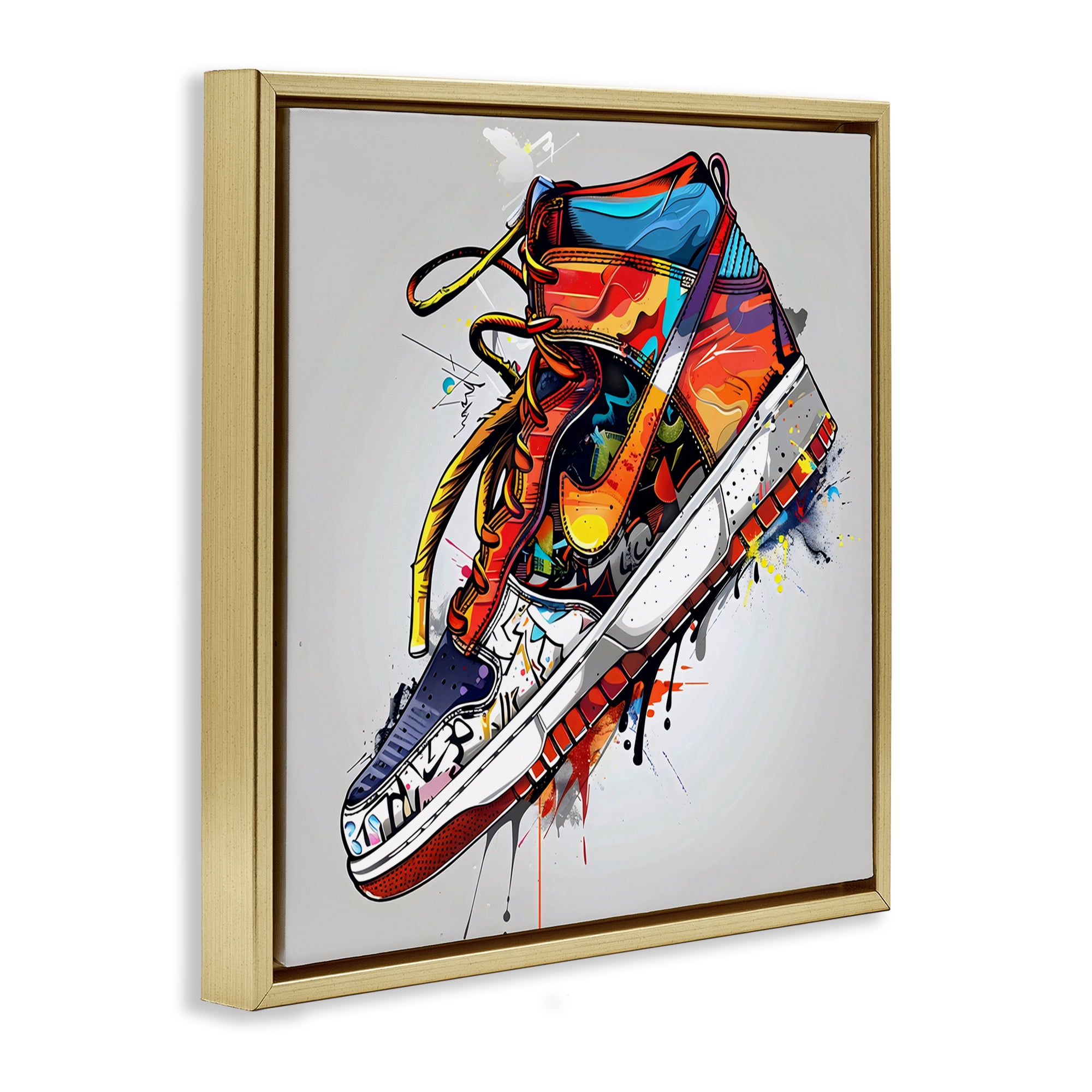 Stupell Industries Graffiti Sneaker with Laces Gold Framed Floater Canvas Wall Art, design by Creative Studio