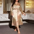 thumbnail image 3 of XIAONU Womens Nightshirts Trendy Satin Tie Dye Waist-Tie Slim Fit Robe Nightgown Oversized Solid-Color Long Sleeve Mid Length Pleasure Sleepdress, 3 of 3