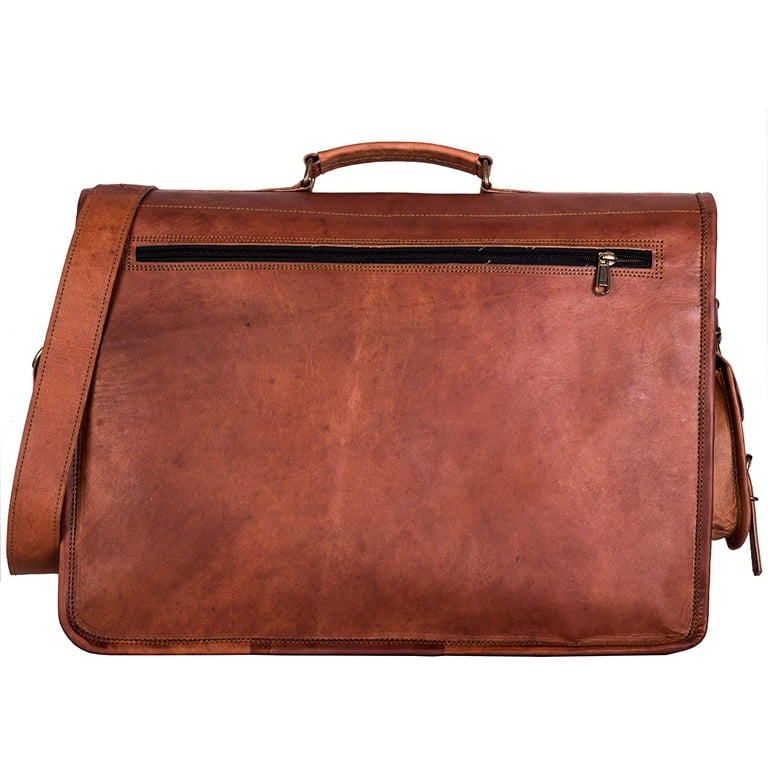 Dhk 18 inch vintage handmade leather messenger bag laptop briefcase computer satchel bag for men hotsell