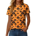 thumbnail image 4 of Akiihool Linen Shirts for Women Summer Halloween T Shirt Women Vintage Graphic Coffee Tees Shirt Short Sleeve Casual Funny Halloween Party Shirts (Orange,L), 4 of 8