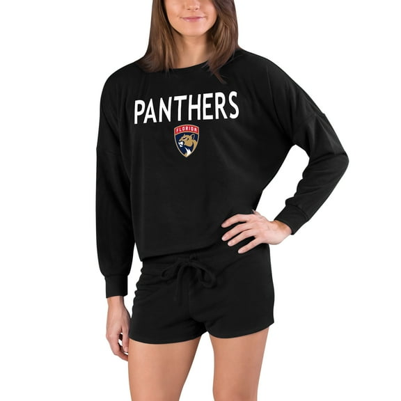 Women's Concepts Sport Black Florida Panthers Gather Long Sleeve Top & Shorts Set