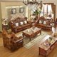 thumbnail image 2 of Antique Dark European Leather Sofa First Layer Cowhide Villa Large Living Room Solid Wood Carved Sofas Modernos Para Sala My Lux Decor Round, 2 of 7