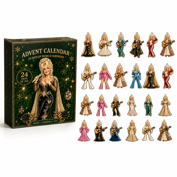 24Pcs Dolly Acrylic Hanging Ornaments Advent Calendar, Christmas Countdown Decorative Set for Country Music Lovers