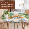 thumbnail image 4 of Palm Tree Round Tablecloth, Fitted Table Cover with Elastic for 55"-60" Round Tables, Butterfly Gnomes Coastal Starfish Shell Plaid Table Cloth Outdoor Indoor Dinning Party Waterproof Tablecloths, 4 of 7
