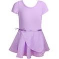 thumbnail image 4 of WIBACKER Girls Ballet Leotards Kids Short Sleeve Crisscross Back Dance Dress Outfit with Removable Shiny Skirt Combo, 4 of 9