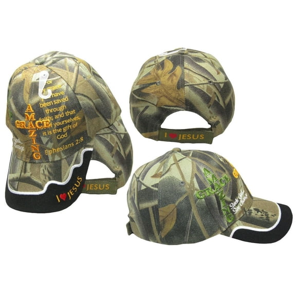 AMAZING GRACE Ephesians 2:8 Christian Camo Hat Baseball Cap Saved By Grace