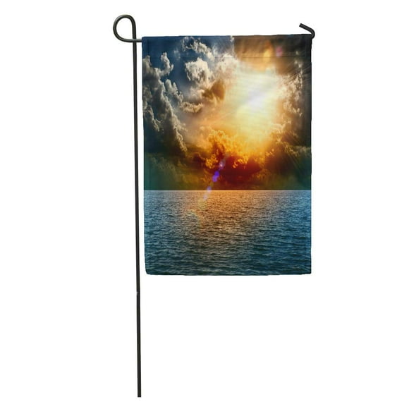 POGLIP Orange Landscape Yellow Sun in The Middle of Ocean Blue Beauty Sunrise Garden Flag Decorative Flag House Banner 12x18 inch