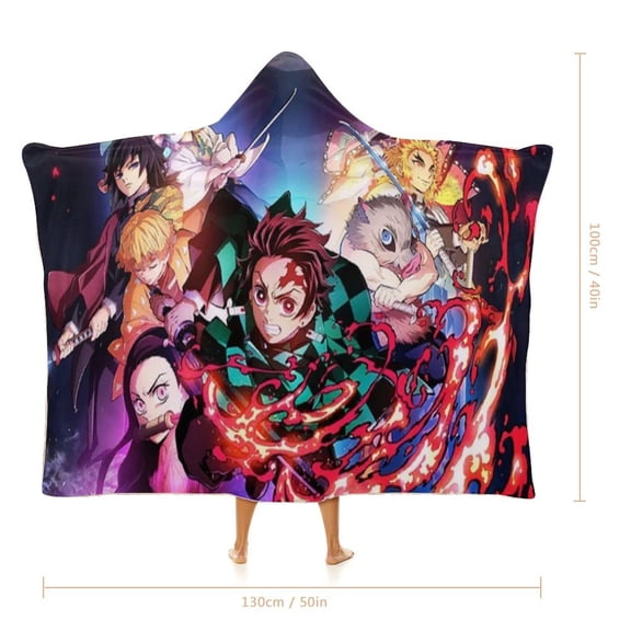 Demon Slayer Wearable Blanket Cloak Arctic Velvet Hooded Blanket Soft Fuzzy Hoodie Blanket Cape for Adults Kids 40"x50"