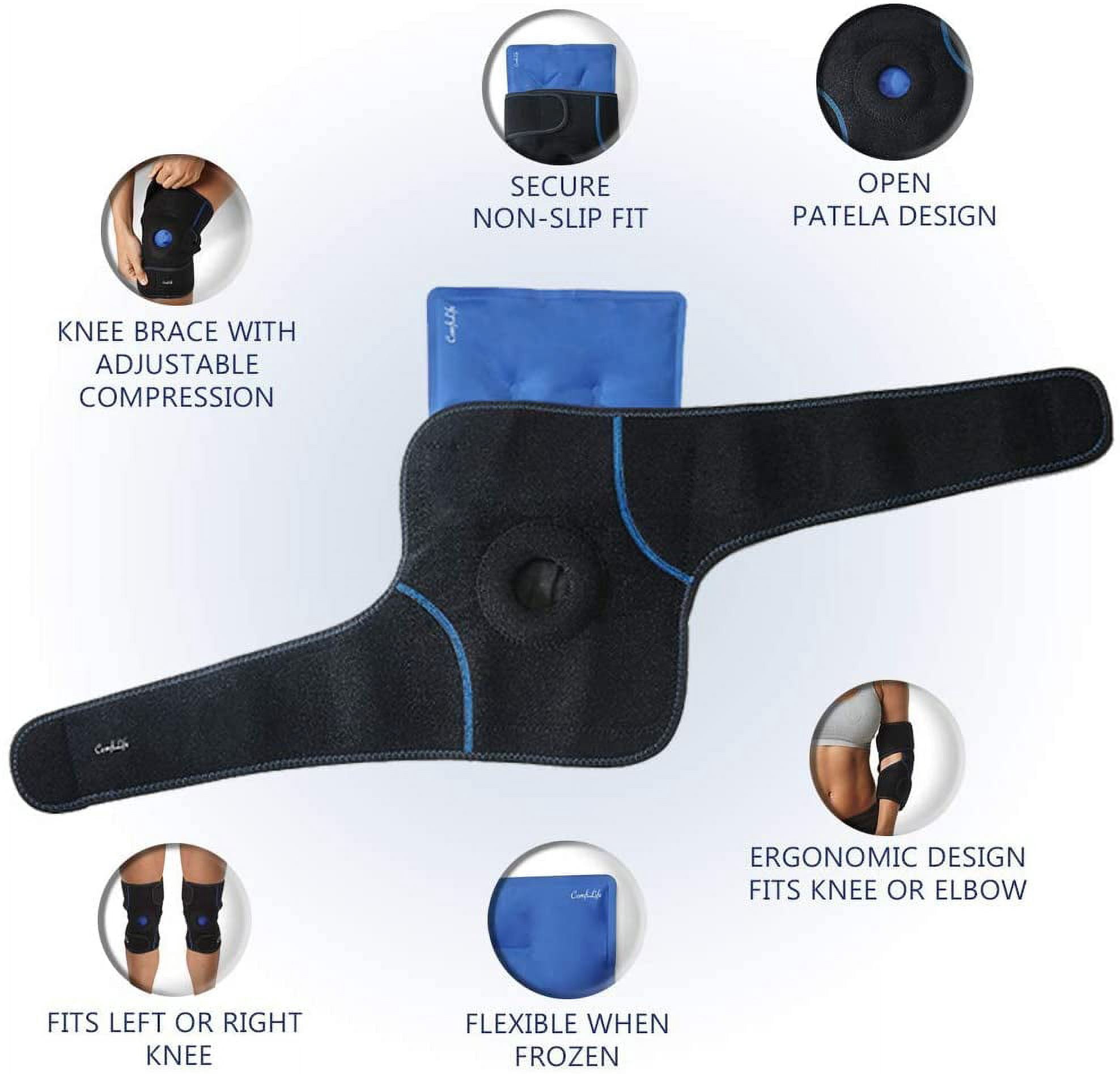 ComfiLife Adjustable Reusable Hot Cold Therapy Gel Pack Knee Brace Wrap