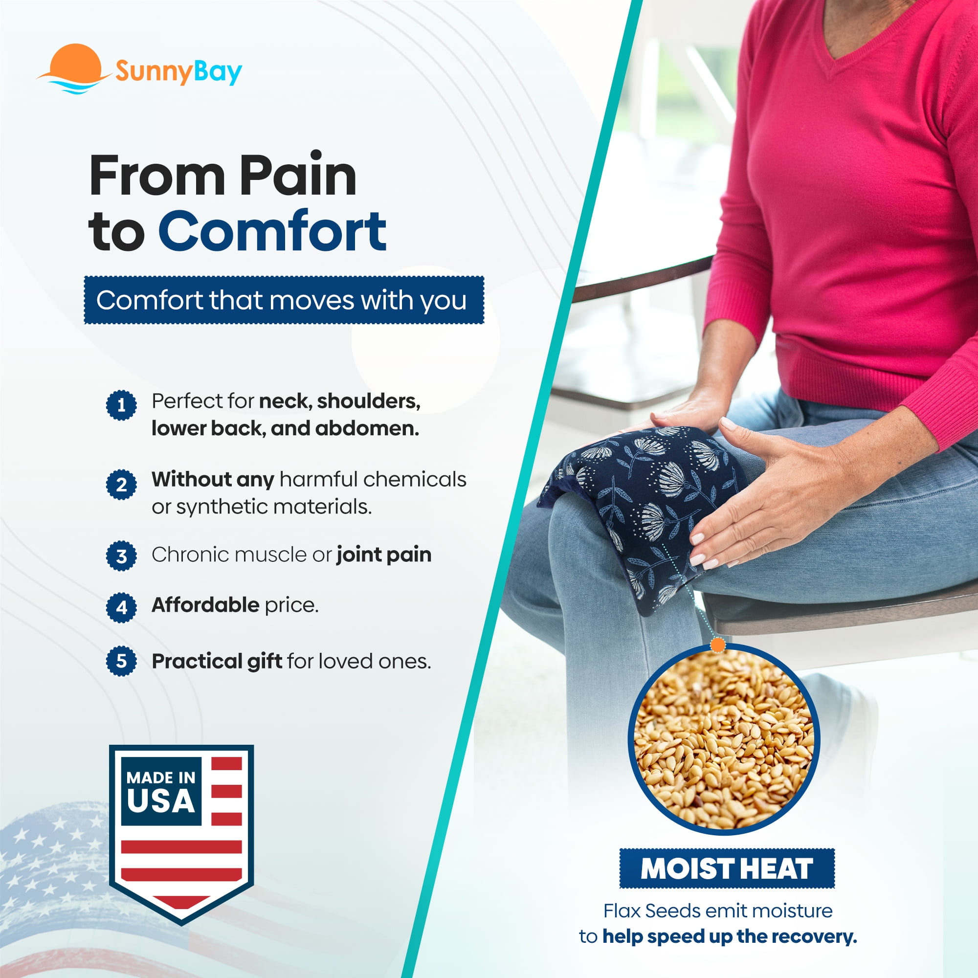 SunnyBay Small Microwave Heating Pad, Microwavable Versatile Cold/Heated Neck and Shoulder Wrap for Back Pain and More, Odorless Moist Heat Cotton-Plush Pad, Blue Dandelion