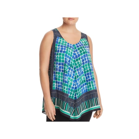 NIC+ZOE Womens Green Printed Sleeveless Scoop Neck Top Plus 2X