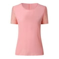 thumbnail image 4 of Moda mujer casual manga corta cuello redondo sólido tops encaje patchwork blusa Pompotops  hkajfhjk465156, 4 of 5