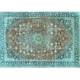 thumbnail image 1 of Ahgly Company Indoor Rectangle Medallion Light Blue Traditional Area Rugs, 5' x 8', 1 of 4